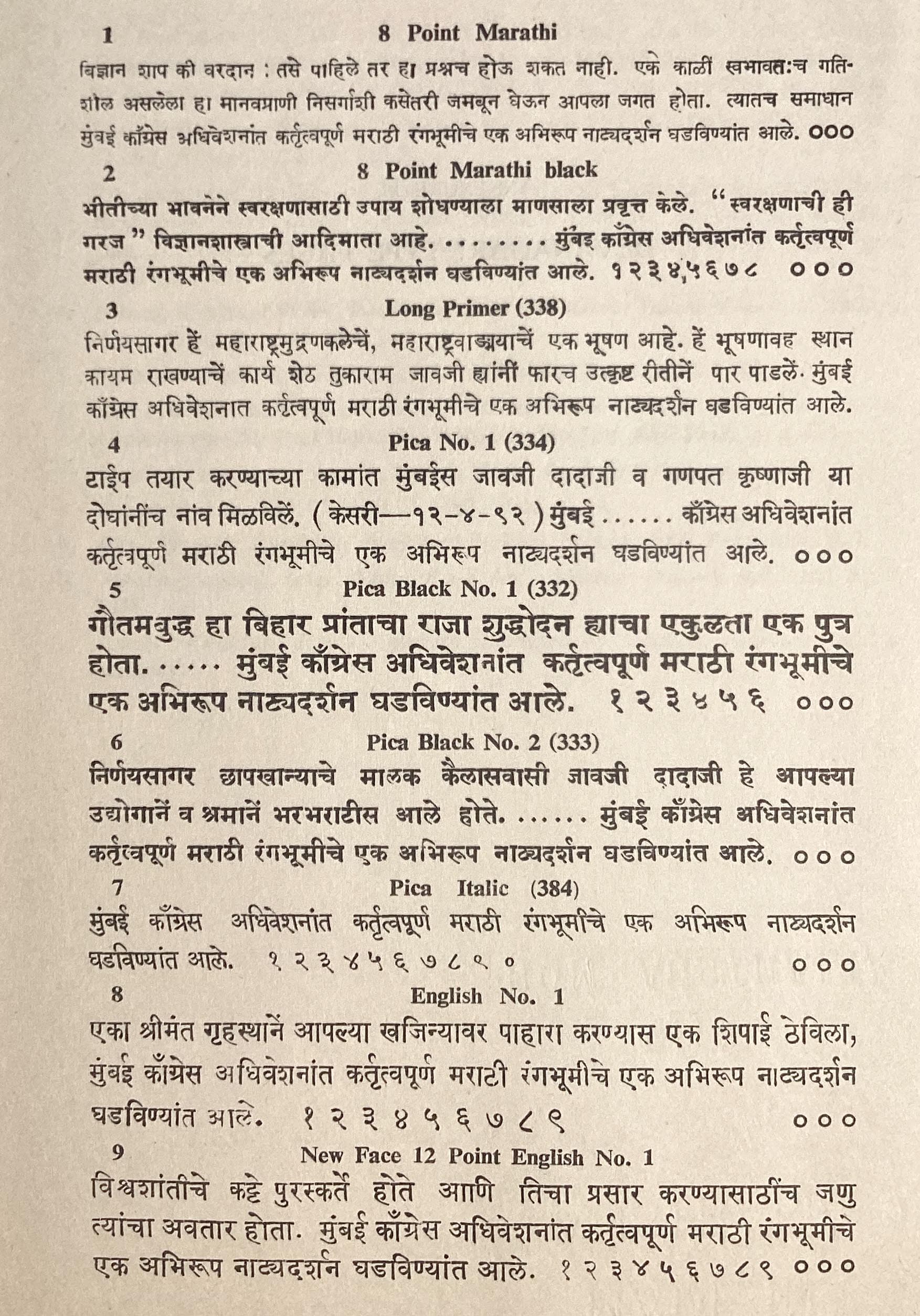 Nirnay Sagar Press's original typefaces